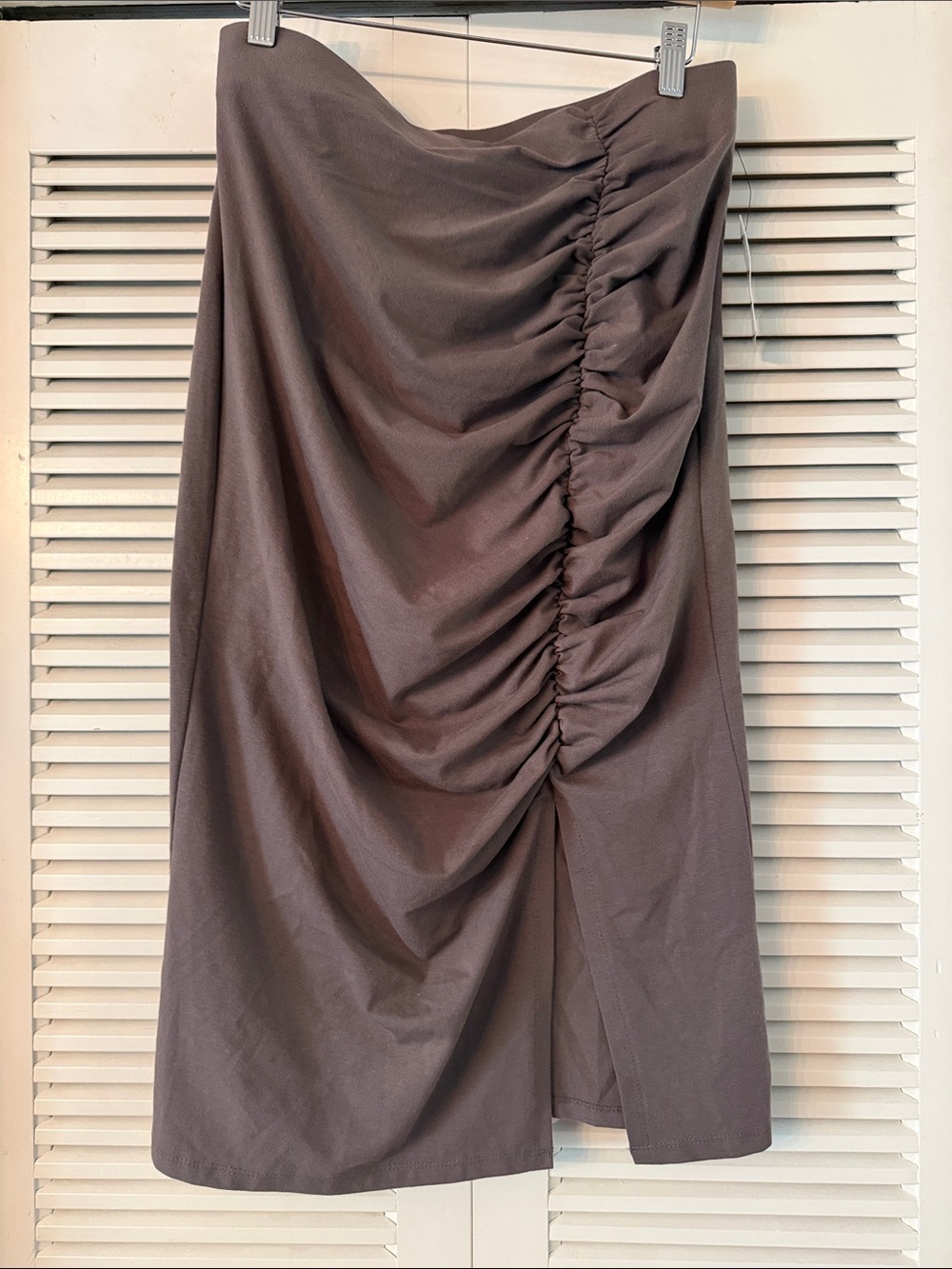Nine West Taupe Ruched Midi Skirt